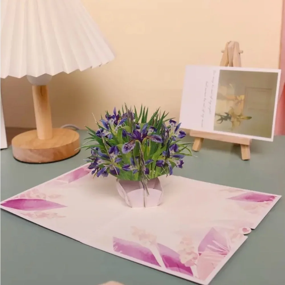 Gorgeous 3D Card With a Bouquet of Irises for Any Occasion-Blank inside